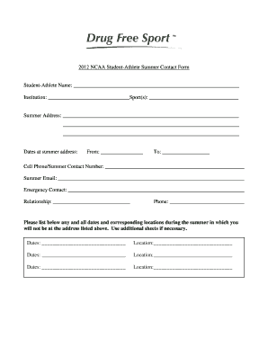 2012 NCAA Student-Athlete Summer Contact Form