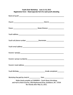 Youth Choir Registration form - FUMMWA