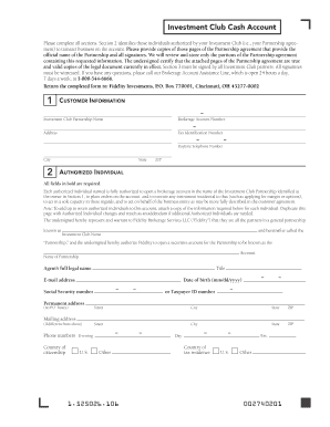 Investment Club Cash Account Form