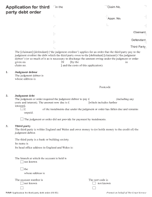 fillable online familylaw co application for third party debt order
