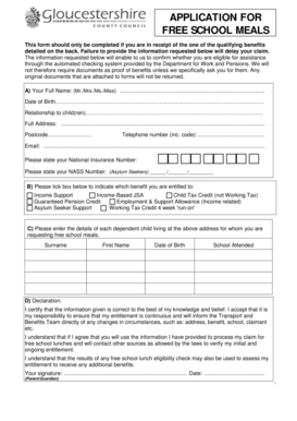 UK Free School Meals Application Form