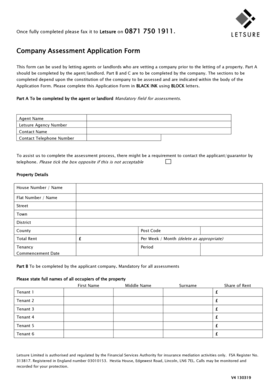 Company Assessment Application Form