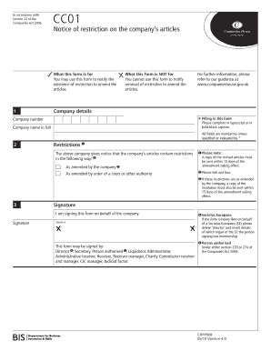 UK Notice of Restriction on Company’s Articles