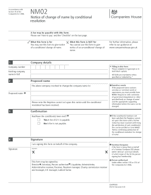 UK Notice of Change of Name by Conditional Resolution
