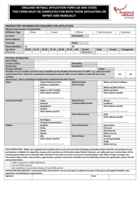 England Netball Affiliation Form