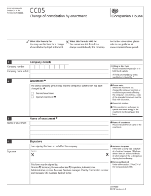UK Change of Constitution by Enactment Form