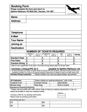 Spitfire Railtours Booking Form