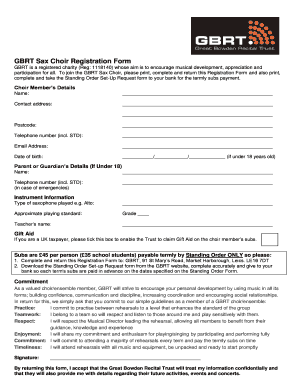 GBRT Sax Choir Registration Form - Great Bowden Recital Trust