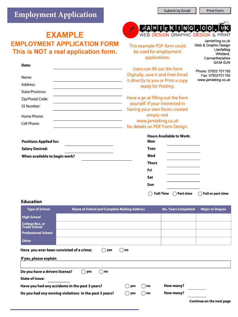Fillable Online Employment Application EXAMPLE - Jamie King Media Fax ...