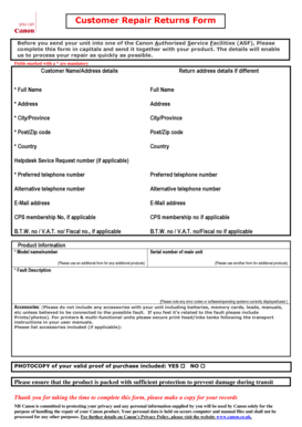 Customer Repair Returns Form