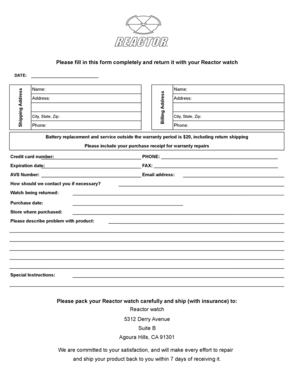 Reactor Watch Repair Form