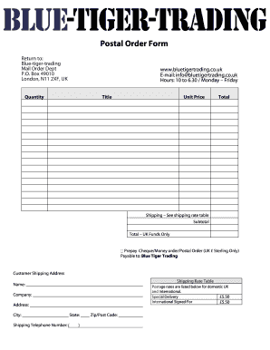 Postal Order Form