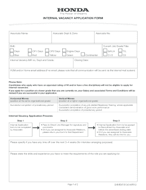 Internal vacancy application form - Honda of the UK Manufacturing Ltd