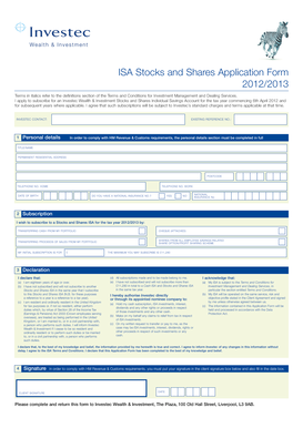 Investec Stocks and Shares ISA Application Form