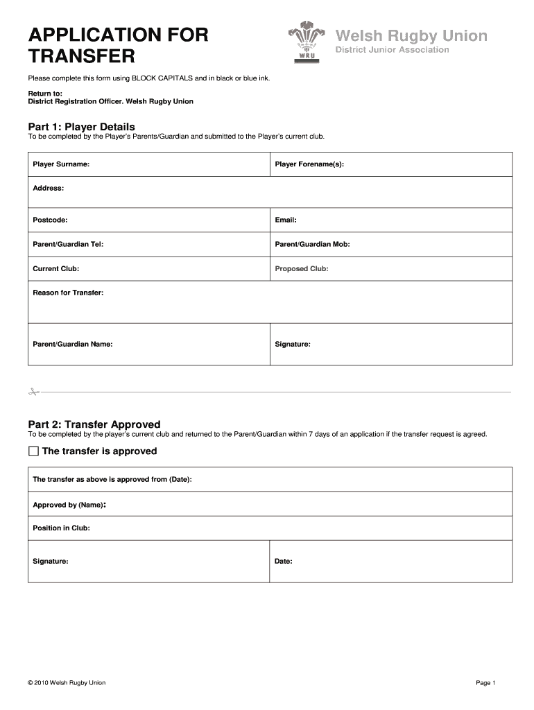wru transfer form Preview on Page 1