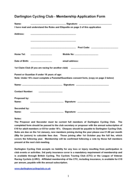 Darlington Cycling Club - Membership Application Form