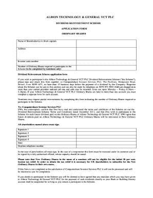 Albion Technology Dividend Reinvestment Application Form