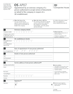 UK Overseas Company Appointment Form
