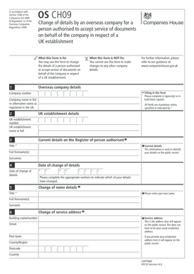 UK Overseas Company Change of Details Form
