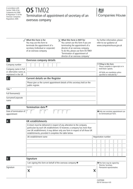 UK Overseas Company Secretary Termination Form