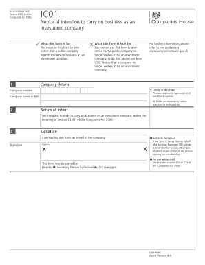 UK IC01 Investment Company Notice