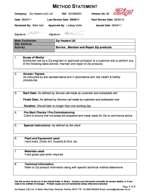 Method Statement - Service of Zip Products - Zip Heaters