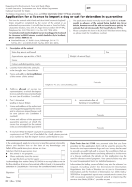 UK Pet Import Quarantine Licence Application