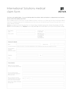 Medical form template - aviva international solutions claim form