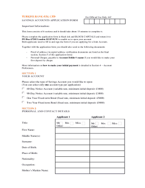 Turkish Bank Savings Account Application Form