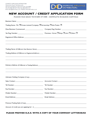 New Account Credit Application Form