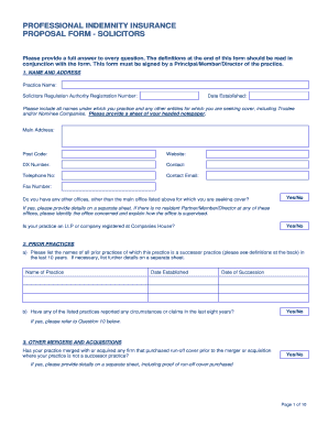 Professional Indemnity Insurance Proposal Form - Solicitors