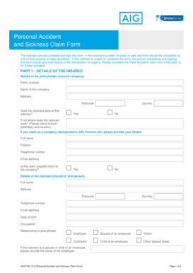 Personal Accident and Sickness Claim Form