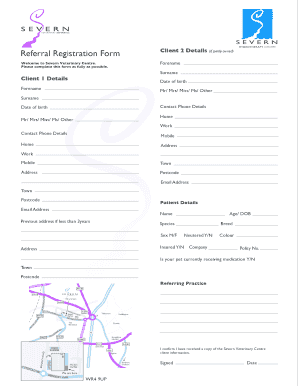 Severn Veterinary Centre Client Registration Form