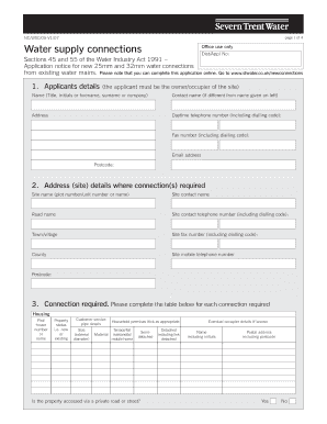 UK Water Connection Application Form