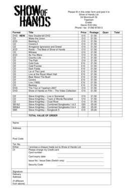 Show of Hands Order Form