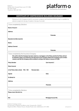 Certificate of comprehensive buildings insurance - Platform