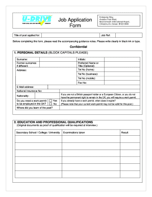 Job Application Form - U-Drive