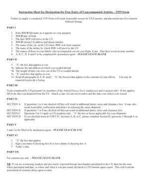 US Customs Form 3299