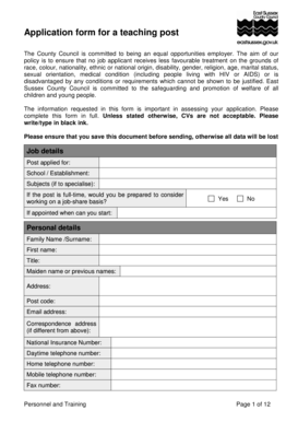 Fillable Online tes co Application form for a teaching post - The TES ...