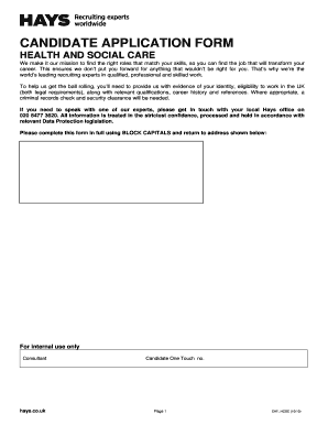 Health and Social Care Candidate Application Form