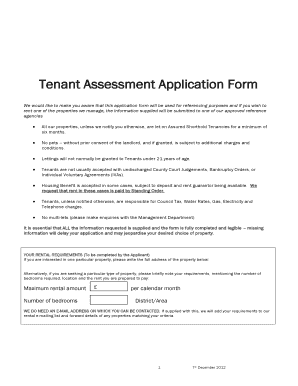 Tenant Assessment Application Form