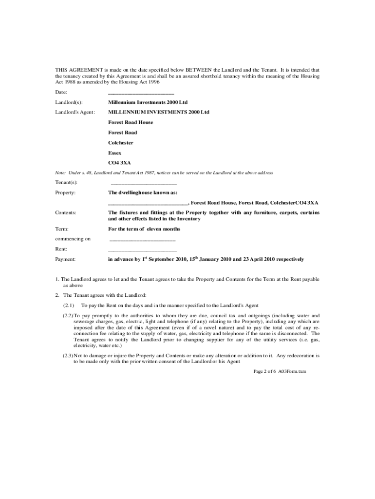 assured short term tenancy agreement Preview on Page 1