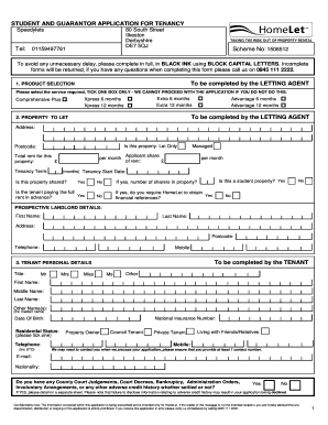 Student and Guarantor Application for Tenancy