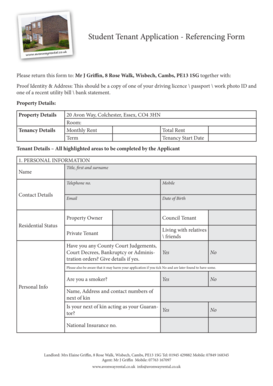 Student Tenant Application - Referencing Form - Avon Way Rental