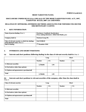 Fillable Online FORM 8.1(a)&(b)(i) IRISH TAKEOVER PANEL - First