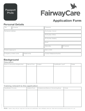 Fairway Care Employment Application Form