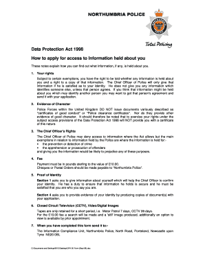 UK Data Protection Act 1998 Access Request Form