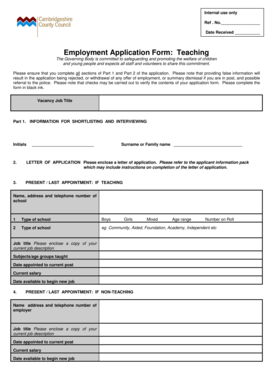 Employment Application Form: Teaching