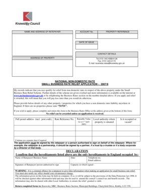 Small Business Rate Relief Application