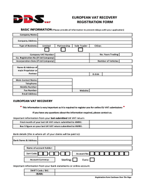 EUROPEAN VAT RECOVERY REGISTRATION FORM - DDS